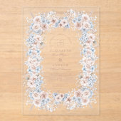Blush Roze en Blauwe Waterverf Bloemenbruiloft Acryl Uitnodigingen (Voorkant)