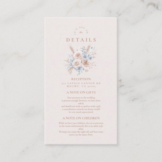 Blush Roze en Blauwe Waterverf Bloemenbruiloft Informatiekaartje (Voorkant)