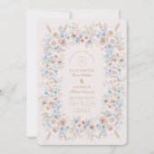 Blush Roze en Blauwe Waterverf Bloemenbruiloft Kaart (Voorkant)