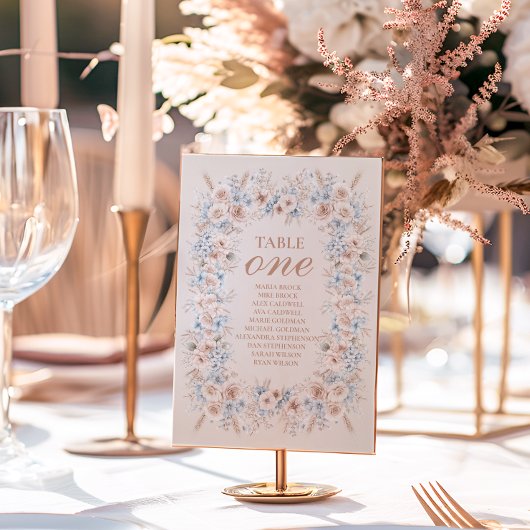 Blush Roze en Blauwe Waterverf Bloemenbruiloft Kaart