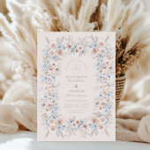 Blush Roze en Blauwe Waterverf Bloemenbruiloft Kaart