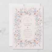 Blush Roze en Blauwe Waterverf Bloemenbruiloft Kaart (Voorkant)