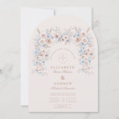 Blush Roze en Blauwe Waterverf Bloemenbruiloft Kaart (Voorkant)