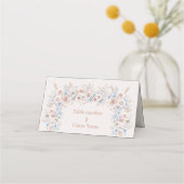 Blush Roze en Blauwe Waterverf Bloemenbruiloft Plaatskaartje (Voorkant)