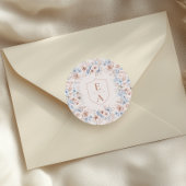 Blush Roze en Blauwe Waterverf Bloemenbruiloft Ronde Sticker