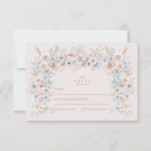 Blush Roze en Blauwe Waterverf Bloemenbruiloft RSVP Kaartje (Voorkant)