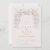 Blush Roze en Blauwe Waterverf Bloemenbruiloft Save The Date (Voorkant)
