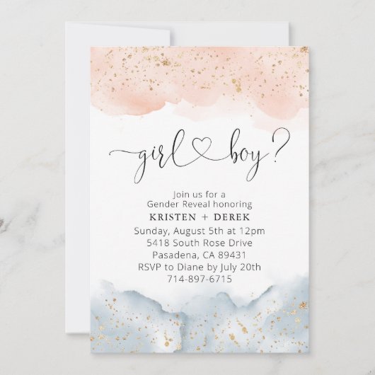 Blush Roze en Blauwe Waterverf Gender Reveal Kaart (Voorkant)