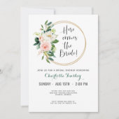 Blush Roze en Blauwgroen Bloemen Vrijgezellenfeest Kaart (Voorkant)