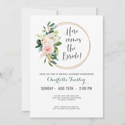 Blush Roze en Blauwgroen Bloemen Vrijgezellenfeest Kaart (Voorkant)