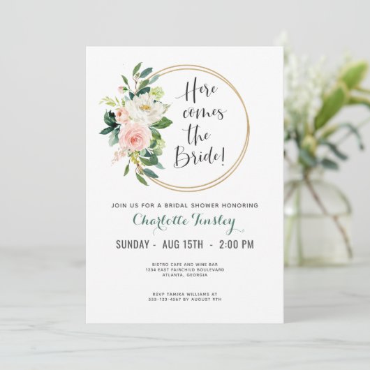 Blush Roze en Blauwgroen Bloemen Vrijgezellenfeest Kaart (Staand voorkant)