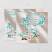 Blush Roze en Blauwgroen Hoge Hak Shoe Quinceanera Kaart (Voorkant / Achterkant)
