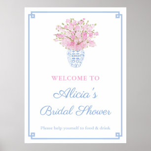 Blush roze en Bleke Blue Chinoiserie Weduwer Poster