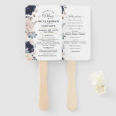 Blush roze en Blue Botanical Floral Wedding Handwaaier (Voorkant en achterkant)