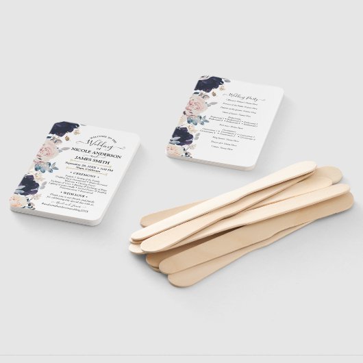 Blush roze en Blue Botanical Floral Wedding Handwaaier (Niet-gemonteerd)