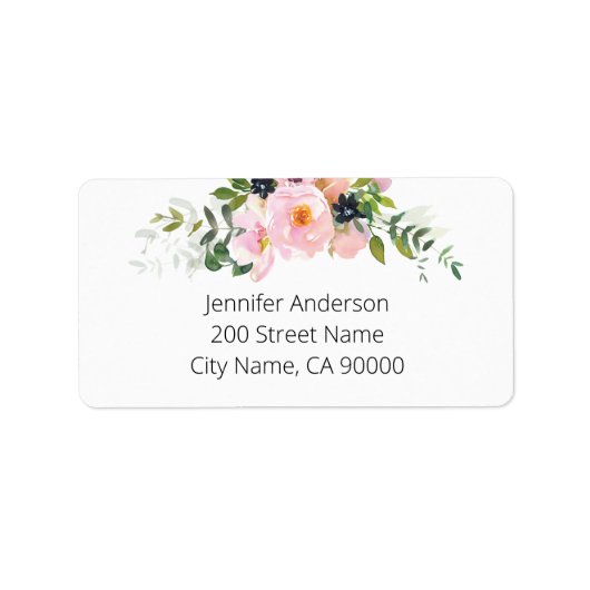 Blush roze en Blue Floral Etiket (Voorkant)