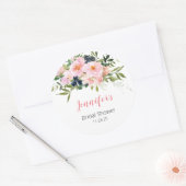 Blush roze en Blue Floral Ronde Sticker (Envelop)