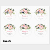 Blush roze en Blue Floral Ronde Sticker (Vel)
