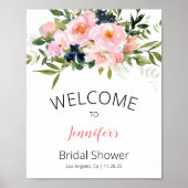 Blush roze en Blue Floral Welcome Poster (Voorkant)