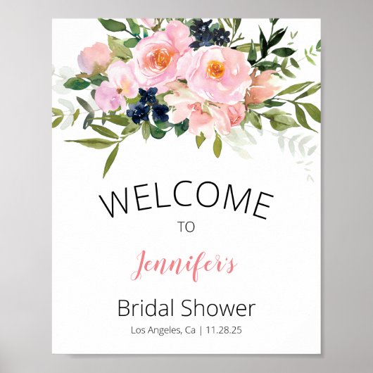 Blush roze en Blue Floral Welcome Poster (Voorkant)