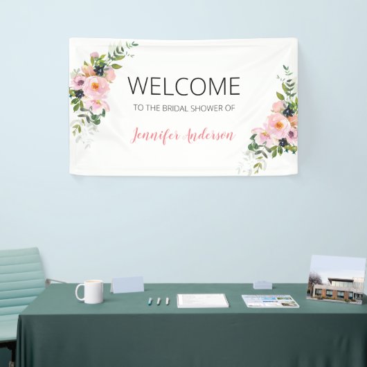 Blush roze en Blue Floral Welcome Spandoek (Beurs)