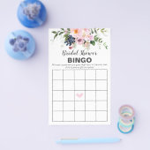 Blush Roze en Blue Flowers Bingo Kaart (Enkel)