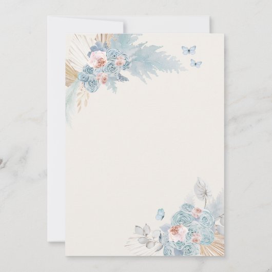 Blush Roze en Boho Blauwe Vlinder Meisje Dop Kaart (Achterkant)