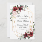 Blush Roze en Bordeaux Roos Save the Date Kaart (Voorkant)