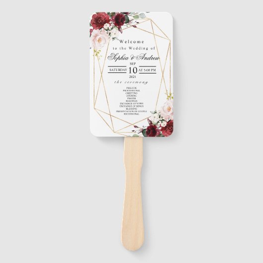 Blush roze en Bourgogne Roos bruiloft Handwaaier (Voorkant)