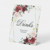 Blush Roze en Bourgogne Roos Shower Drinken Sign. Reclamebord Met Voetstuk (Voorkant)