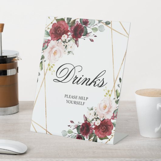 Blush Roze en Bourgogne Roos Shower Drinken Sign. Reclamebord Met Voetstuk (Insitu)