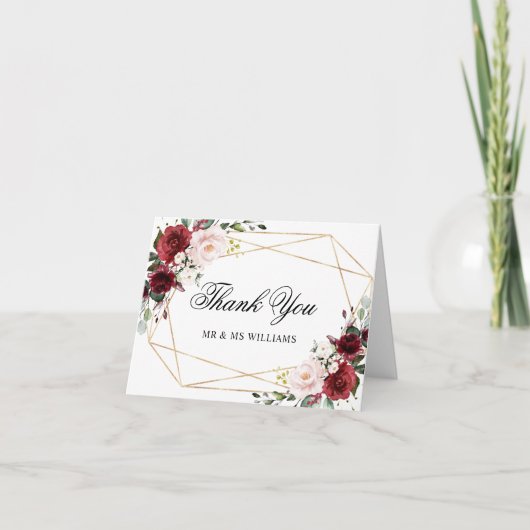 Blush roze en Bourgogne Roos Weddenschap Hartelijk Bedankkaart (Voorkant)