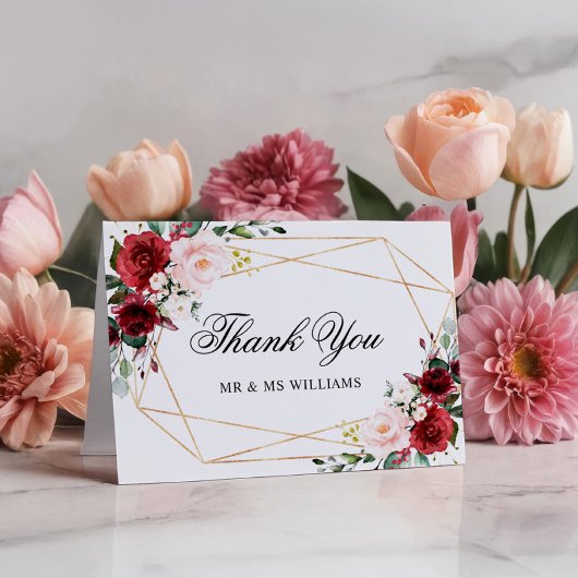 Blush roze en Bourgogne Roos Weddenschap Hartelijk Bedankkaart