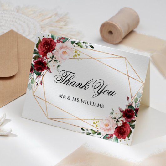 Blush roze en Bourgogne Roos Weddenschap Hartelijk Bedankkaart