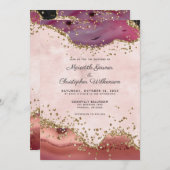 Blush roze en Bourgondische agaat bruiloft Kaart (Voorkant / Achterkant)