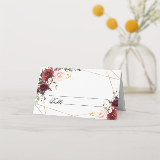 Blush roze en Bourgondische bloemen bruiloft Plaatskaartje (Voorkant)