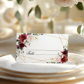 Blush roze en Bourgondische bloemen bruiloft Plaatskaartje