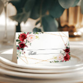 Blush roze en Bourgondische bloemen bruiloft Plaatskaartje
