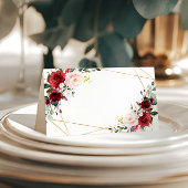 Blush roze en Bourgondische bloemen bruiloft Plaatskaartje