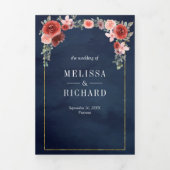 Blush Roze en Bourgondische Bloemen Marine Blauw B Drieluik Uitnodiging (Cover)