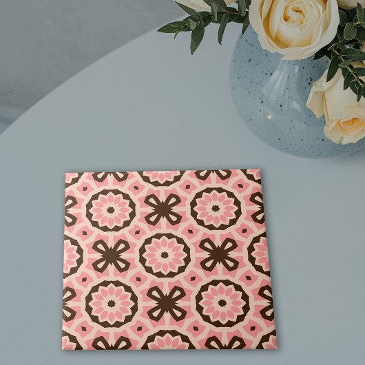 Blush roze en Brown Boho Chic Geometric Pattern Tegeltje