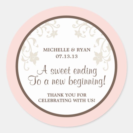 Blush Roze en Bruin Bloemen Liefde is Zoet Ronde Sticker (Voorkant)