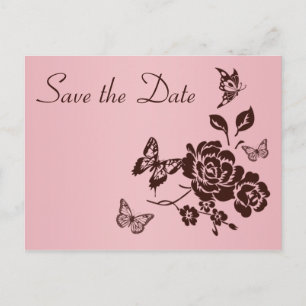 Blush Roze en bruine Floral Save the Date Kaart