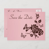 Blush Roze en bruine Floral Save the Date Kaart (Voorkant / Achterkant)