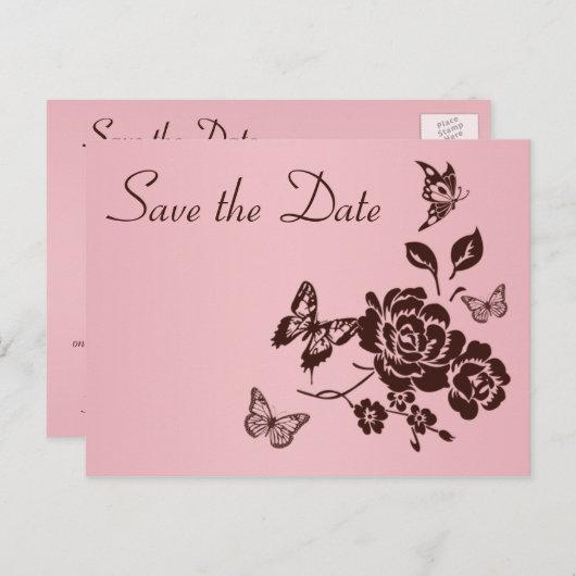 Blush Roze en bruine Floral Save the Date Kaart (Voorkant / Achterkant)