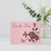 Blush Roze en bruine Floral Save the Date Kaart (Staand voorkant)