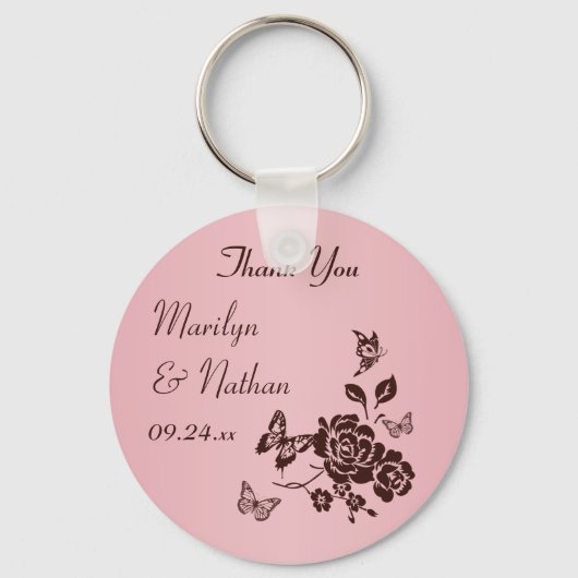 Blush roze en bruine Floral Wedding Favor Sleutelhanger (Voorkant)