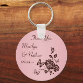 Blush roze en bruine Floral Wedding Favor Sleutelhanger (Voorkant)