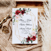 Blush Roze en Burgundy Roos Save the Date Kaart