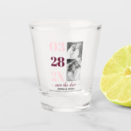 Blush roze en burgundy twee foto Save the Date Shot Glas
